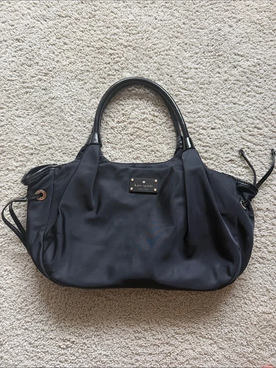 kate spade Black Nylon Shoulder Bag with Patent Trim