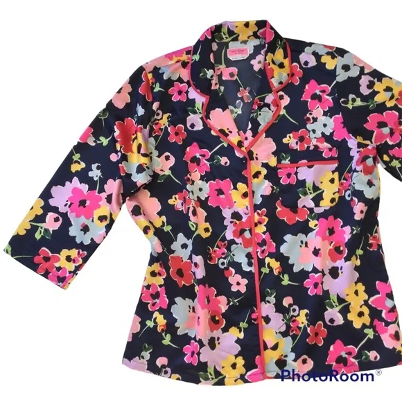 Kate Spade Wildflower Bouquet Pajama Top Colorful Blue and Pink Floral