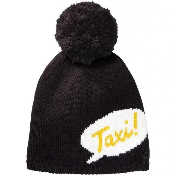 Kate Spade Pom‎ Pom Black Taxi Beanie Hat