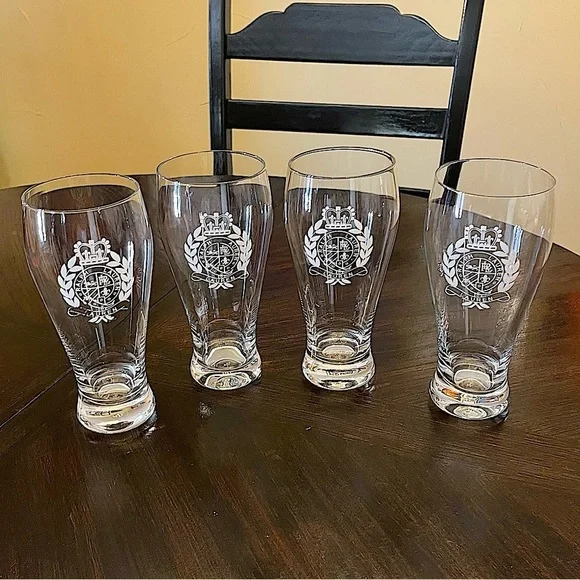 Lauren Ralph Lauren Set of 4 Classic Crest Pilsner Glasses Clear Crown Wreath