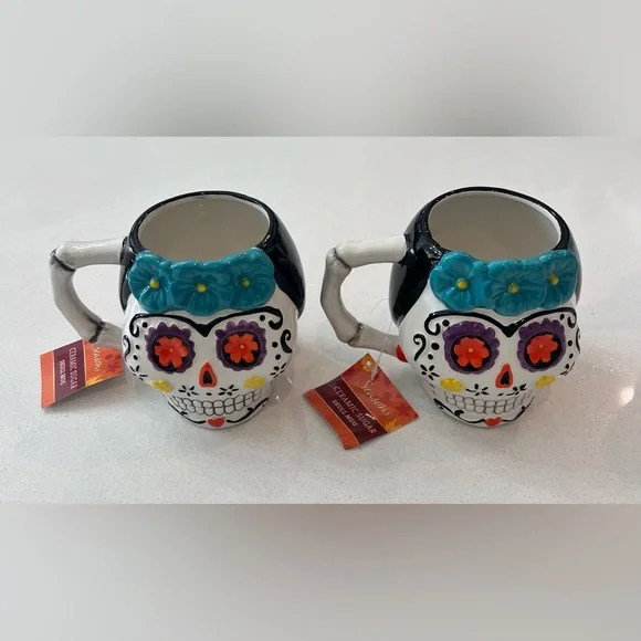 Day‎ Of The Dead Sugar Skull Mugs Set Of 2 New With Tags