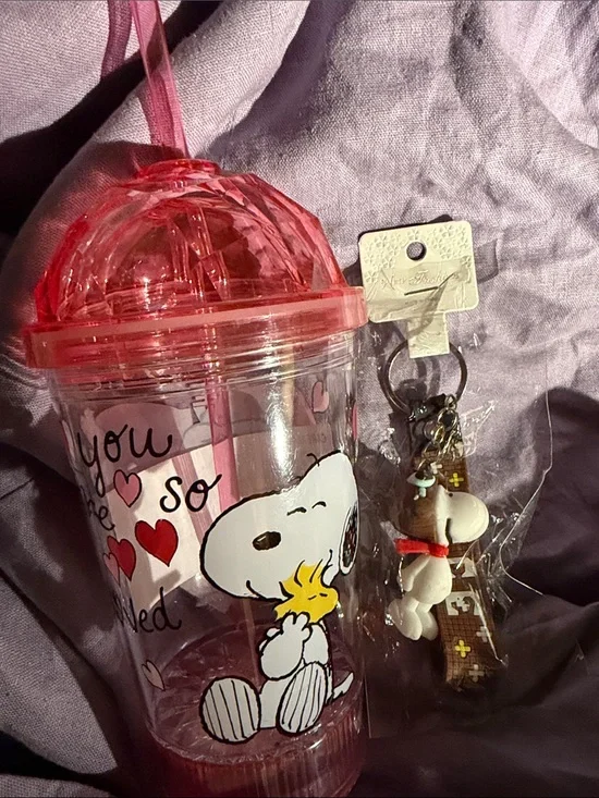 Light up Snoopy cup, and Snoopy keychain