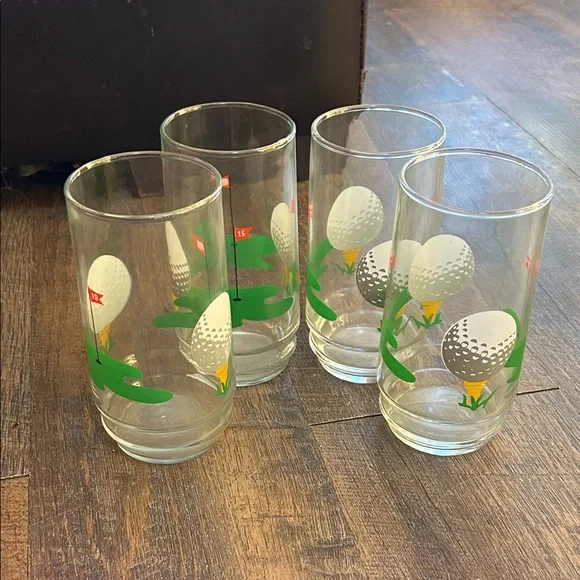 4 Indiana Glass 19th Hole Tumblers Set Vintage Golf Sport Novelty‎ Retro Fun