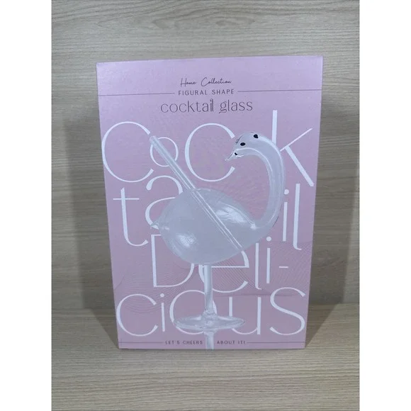 Figural Shape Swan Cocktail Glass w Straw Boxed 10 oz Bridal Wedding Shower Gift