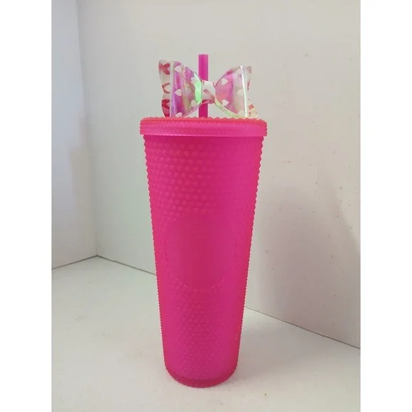 Starbucks 2023 Hot Pink Soft Touch‎ Studded Cold Cup Tumbler 24 oz
