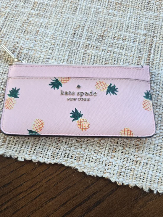 Kate Spade Pink Pineapple Zip Flat Wallet