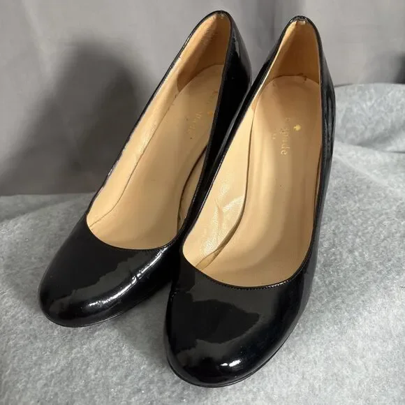 Kate Spade Platform Wedge Heels Black Size 7B Made In Italy Patent‎ Leather