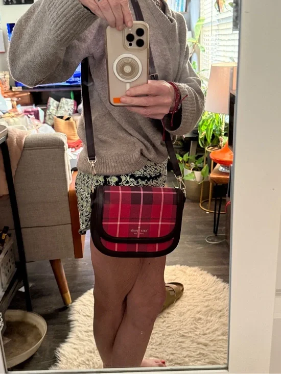 kate spade Red Plaid Crossbody Bag with Dark Trim