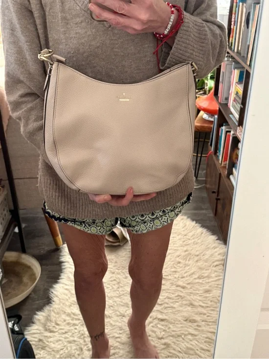 kate spade Pebbled Leather Hobo Shoulder Bag in Light Beige with Gold Hardware