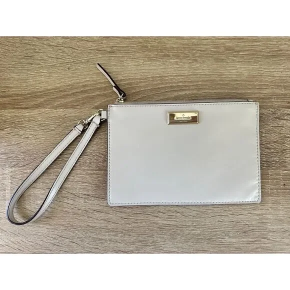 Kate Spade New York Cream Leather Zip Clutch Wristlet Wallet Pouch