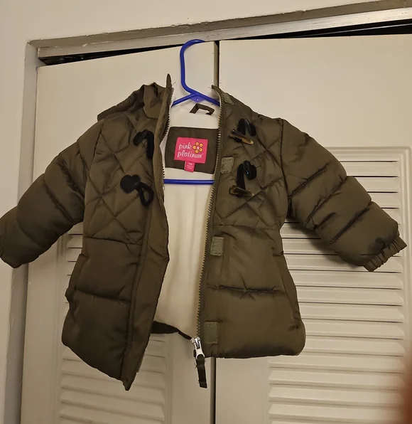 Pink Platinum Olive Puffer Coat with Hood for Kids