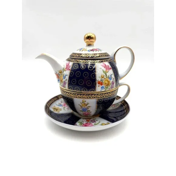 Floral Stackable Teapot & Individual Cup Coffee or Tea