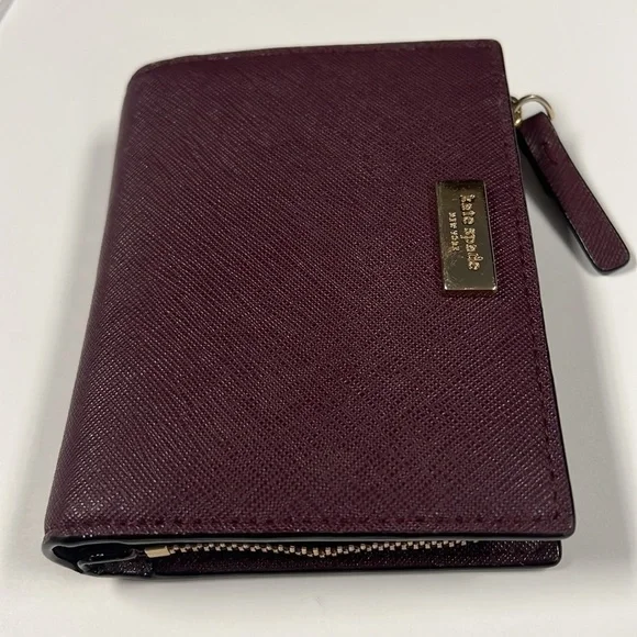Kate Spade Stacy Laurel Way Saffiano Bifold Double Snap Wallet in Deep Plum