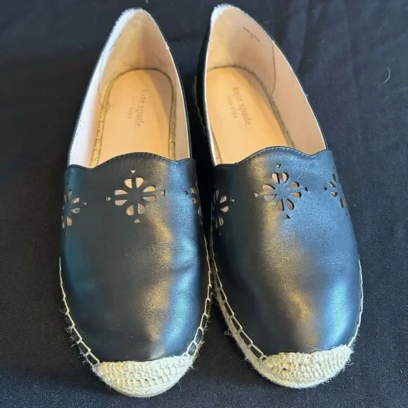 Kate Spade Black Espadrille Flats Size 9M Worn once