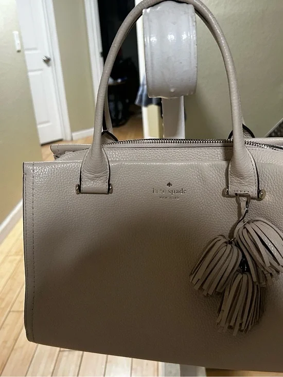 kate spade Pebbled Leather Satchel in Taupe