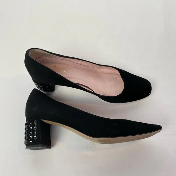 Kate Spade Point Toe Suede Chunky Heel in Black‎ Size 8