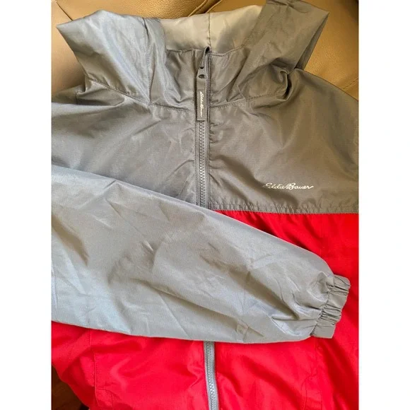 Eddie Bauer Kids Hooded Windbreaker Jacket Gray Red Colorblock Size L 14/16