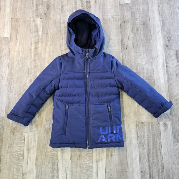 Under Armour Kids' Superthaw Hooded Boy Jacket in Midnight cold gear Navy Size 5