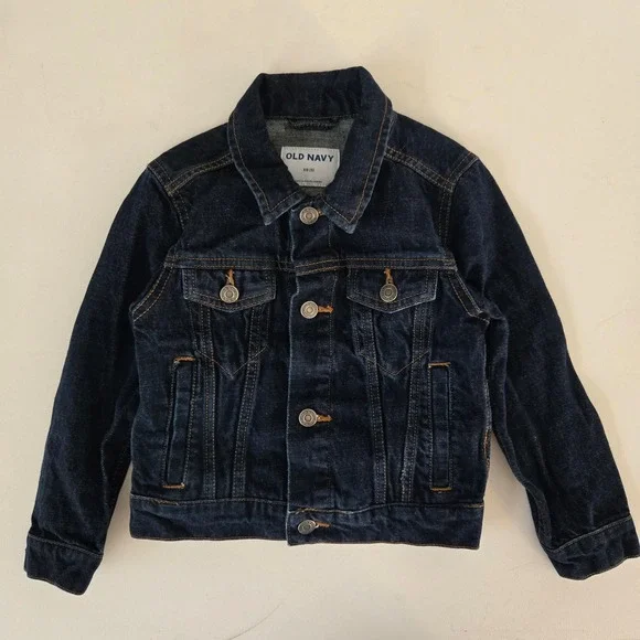 Old‎ Navy Denim Jacket Kids XS 5 Dark Blue Trucker Jean Coat Classic Outerwear