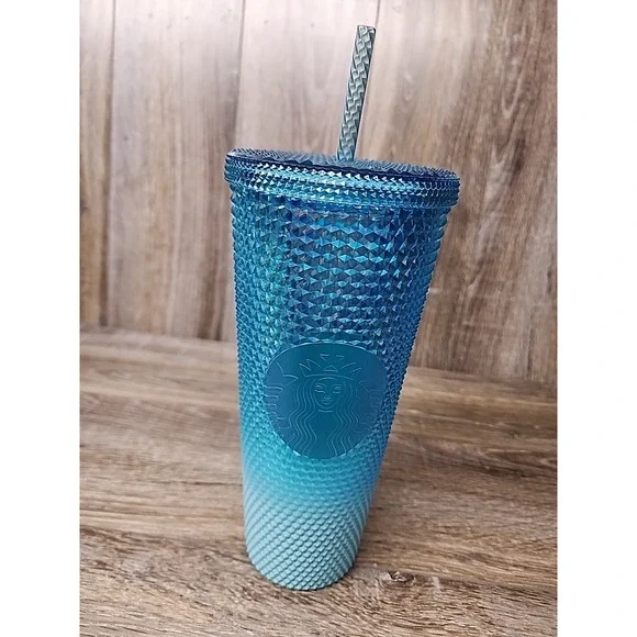 Starbucks Glacier Blue Ombre Gradient Studded Tumbler Cold Cup‎ 24 oz