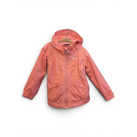 Columbia Girls 3T Coral Fleece Lined Omni-Tech Hooded Rain Jacket Rainy Trails