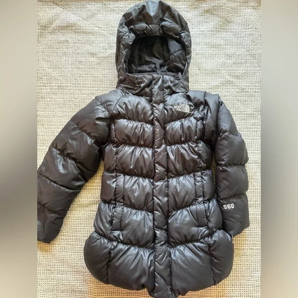 The North Face Girls Hooded Black Puffer 550 Goose Down Jacket