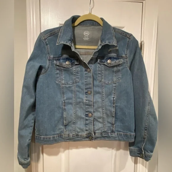Wonder Nation Girls Size XXL 18 Med Wash Cotton Stretch Distressed Denim Jacket