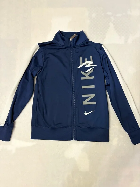 BOYS Nike Navy Blue Full-Zip Track Jacket with White Stripes EUC SIZE 8-10