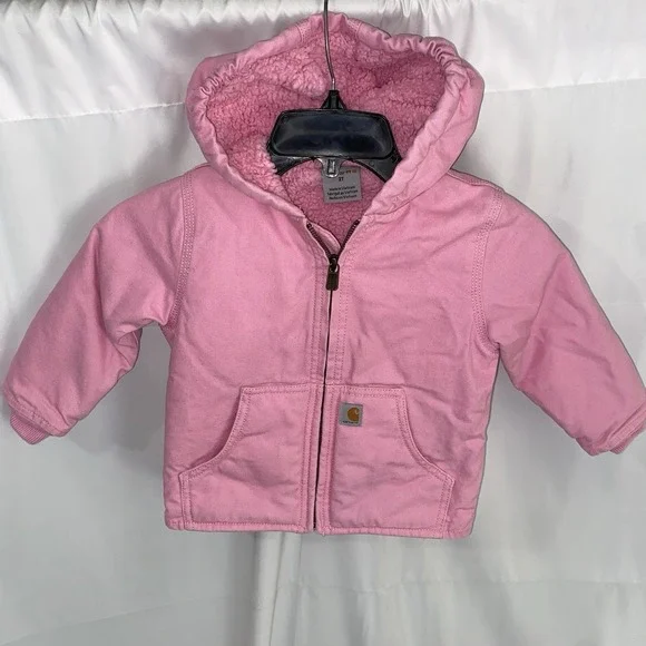 Carhartt Jacket Girls 2T Pink Hooded Canvas Sherpa Lined Full Zip