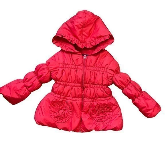 Rothschild Girl's Red Flower Pocket Full Zip Puffer Jacket Toddler‎ Size 4T