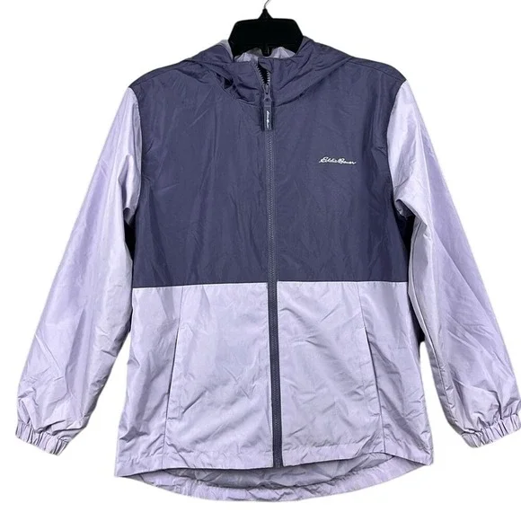 Eddie Bauer Wind Jacket With Hood Full Zip Youth Girls Size 14/16 Purple Outdoor