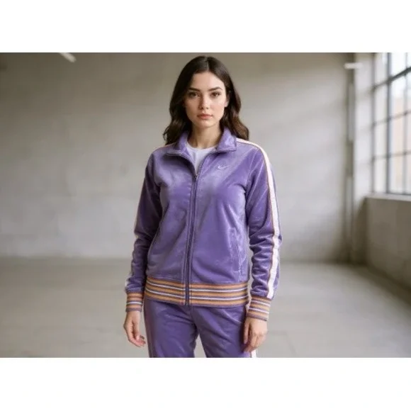 Nike Track Jacket Purple White Stripe Full Zip Girls Kids XL leisureactive Comfy