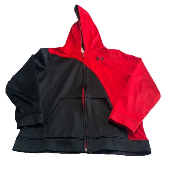 Under Armour Loose‎ Fit Full Zip Jacket Red Black Youth Size Large