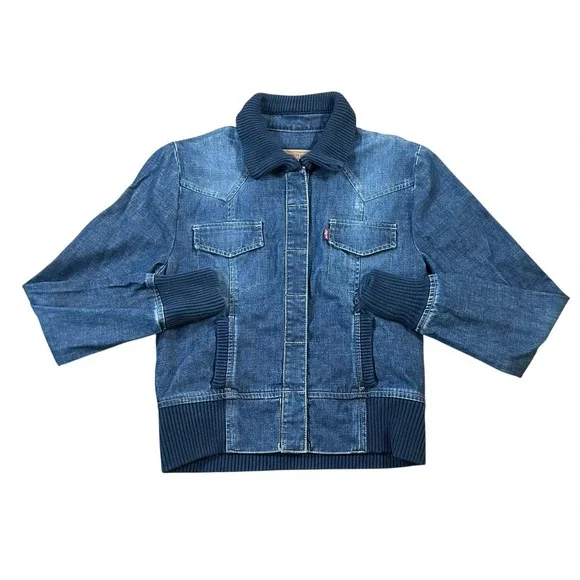 Vintage Levi's Jacket Girls Misses S‎ Blue Denim Trucker Snap Up Y2K