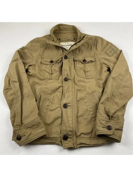 Abercrombie & Fitch Sentinel Military Jacket Kids Boys XL Khaki Tan Canvas Zip