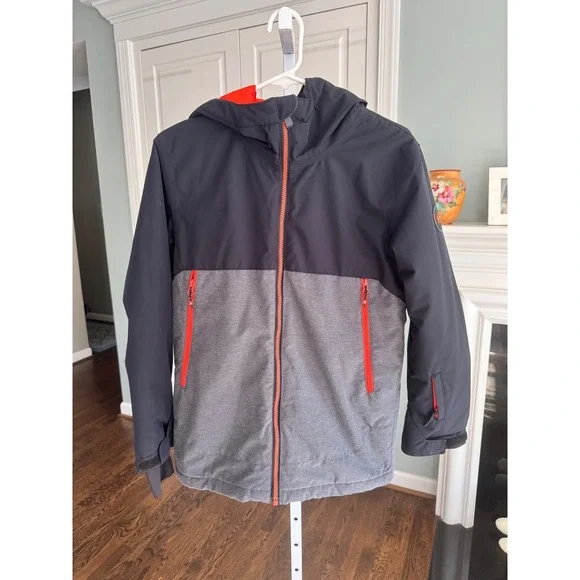 Quiksilver Kids Ski Snowboard Jacket Hooded‎ Orange Black Gray DryFlight Sz 14
