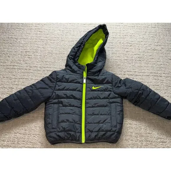 Nike Jacket Kids Size 2T Gray Winter Puffer Hooded Fleece Lined Just‎ Do It