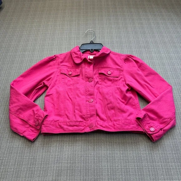 Gymboree Pink Denim Jean Jacket Size M 7-8‎ Puff Sleeve Cute