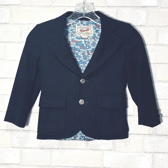 Vintage Twigs Boys Navy Blue‎ Blazer Sports Jacket Size 6 Wool 2-Button Preppy