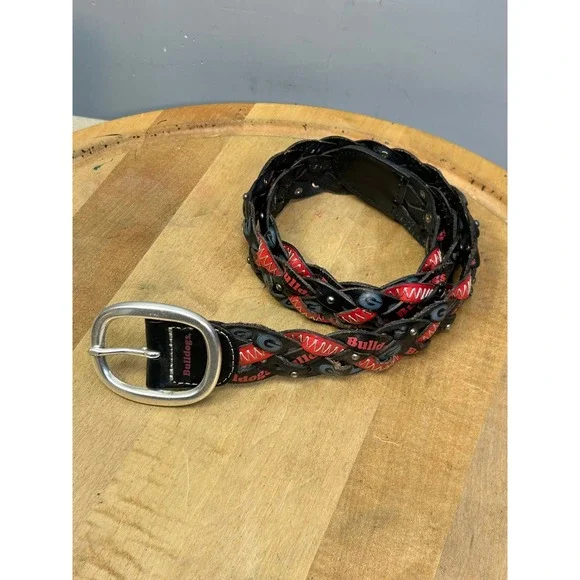 Fossil‎ Belt Mens Large Red Black Georgia Bulldogs Dawgs Braided Leather