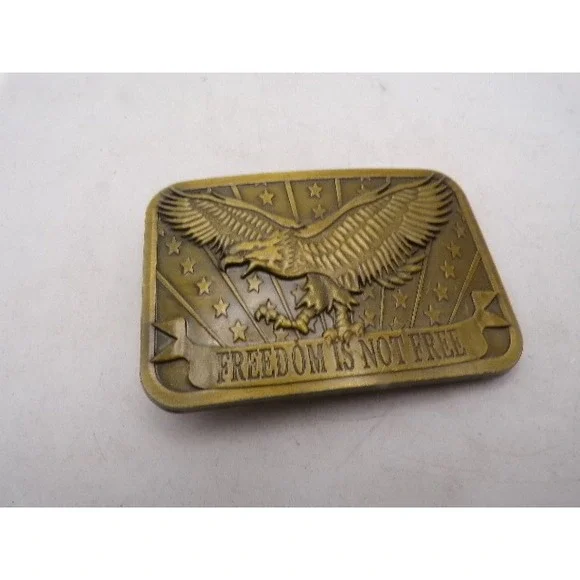 Vintage Siskiyou Brass Eagle Belt Buckle Freedom Is Not‎ Free Patriotic USA Made