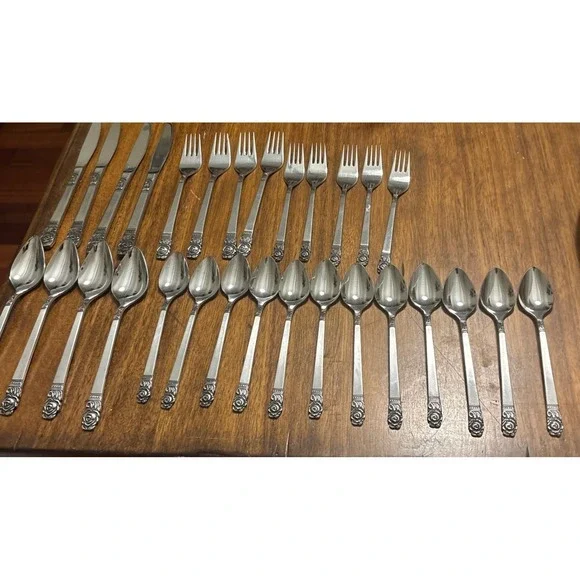 29‎ pc.  Mid Century Interpur Rose Tip Stainless Steel Japan Flatware Silverware