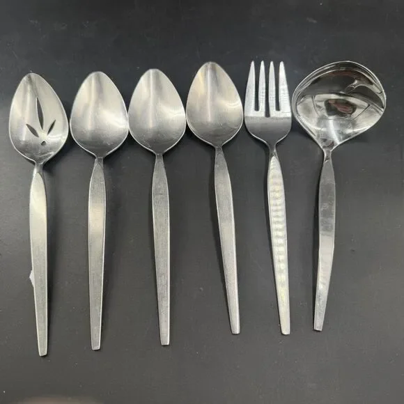 VTG Oneida Community FROSTFIRE Stainless Serving Lot of 6 Spoons Fork Ladle