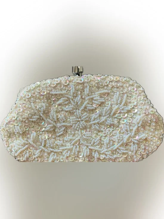 Vintage 1960’s Pearl Sequin Tiny Evening Clutch with Kiss Lock from Lisbon
