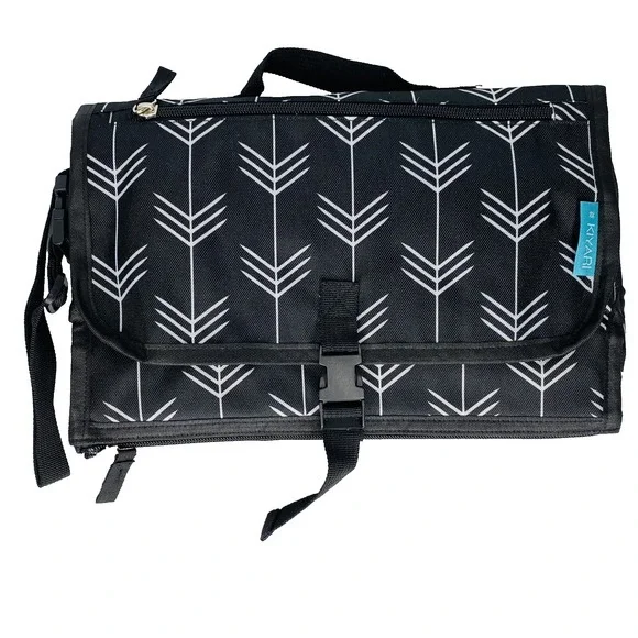 Kiyari Portable Diaper Changing Pad w/ Head‎ Pillow Travel Organizer Black White