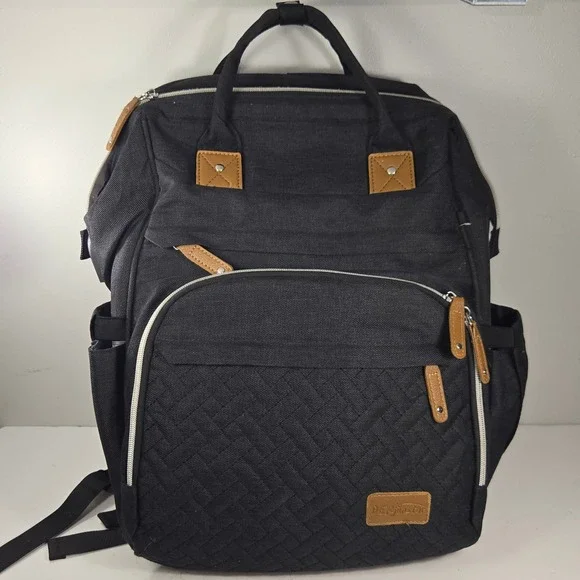 DERjunstar Black‎ Quilted Diaper Bag Backpack Multi-Pocket Travel Baby Bag