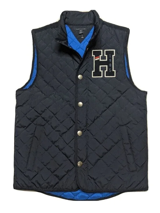 Tommy Hilfiger Youth Boys Kids Large 12/14 Blue Quilted Puffer Vest Jacket Winte