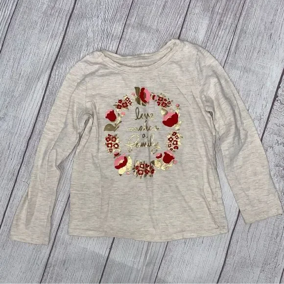 Cat & Jack longsleeve floral print top gold and tan girls size 5T