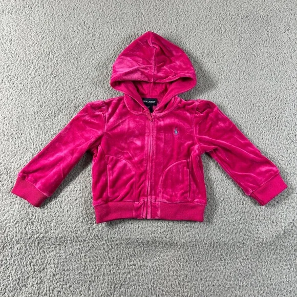 Ralph Lauren‎ Tracksuit Girls 18M Pink Velour Zip Hoodie and Pants Set Vintage