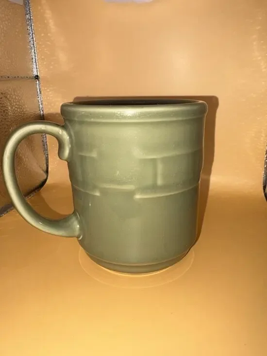 Longaberger Pottery Woven Traditions Sage Green Coffee Mug Cup - Retired - USA